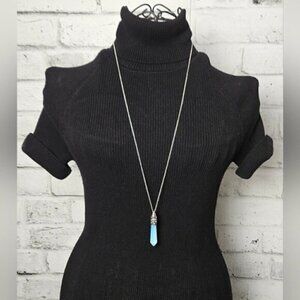 Opalite Crystal Point Pendant Necklace w/ Silver-Tone Filigree Cap